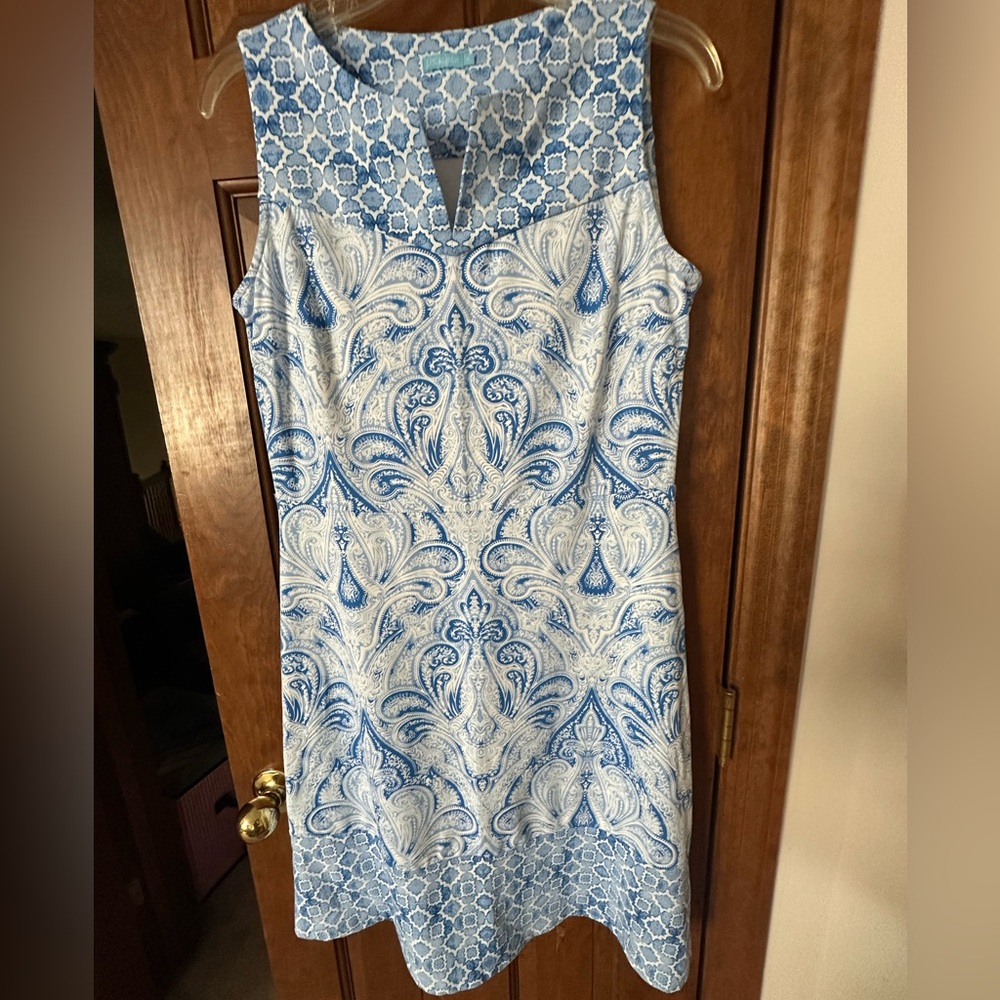 J. McLaughlin Blue and White Pattern Dress (M)